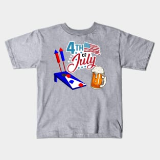 4th Of July Cornhole, Beer and Bottle Rockets Kids T-Shirt